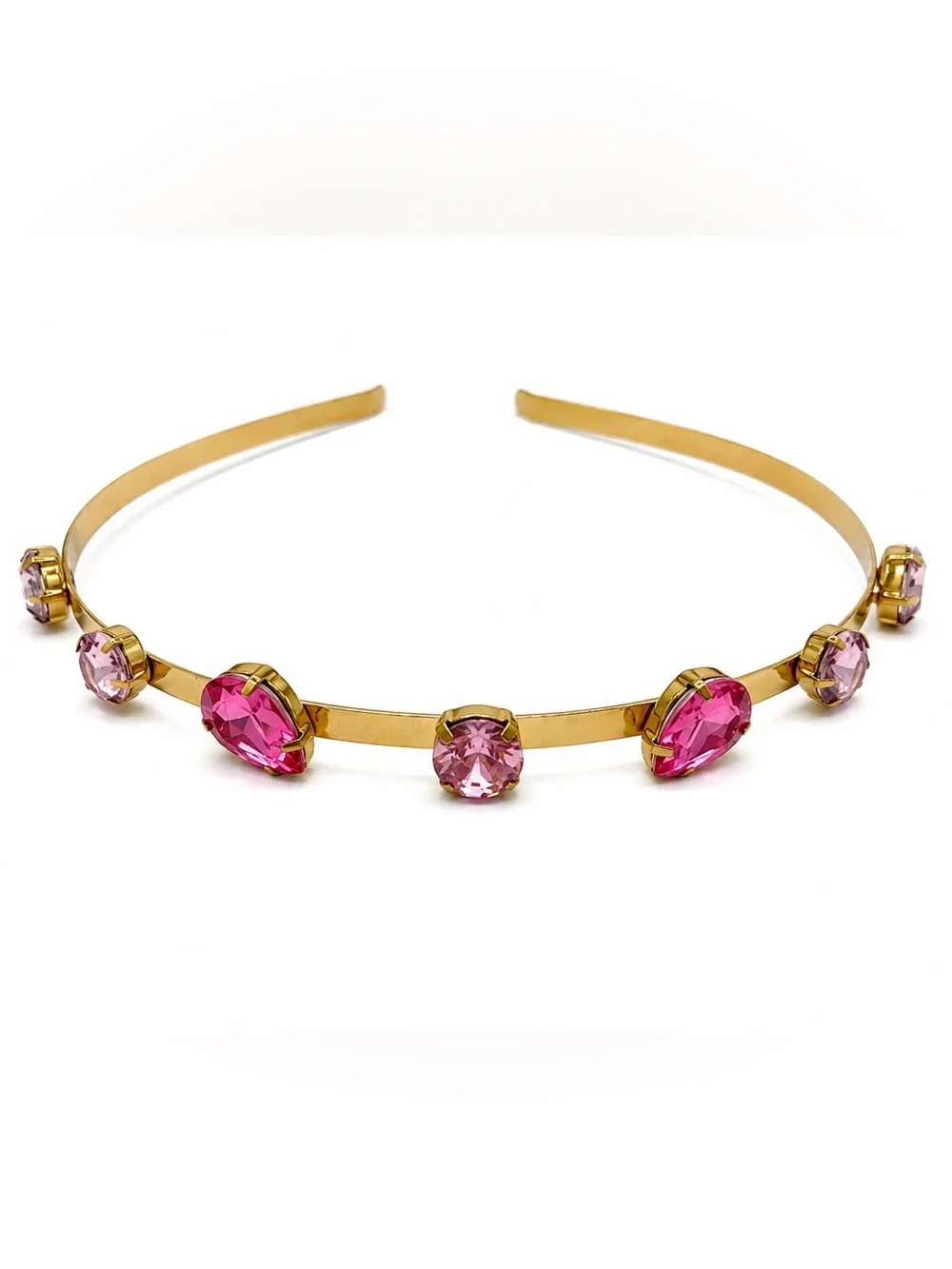 NEW - Gold & Crystal Rhinestone Tiara Headband with Pink Jewels Gems